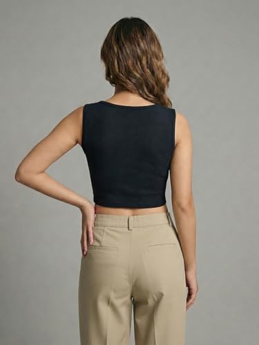 Image of Leriya Fashion Women Solid Polycotton Ribbed Sleeveless Tank Top | Scoop Neck Slim Fit Stretchable Casual Top for Women | Summer Basic T-Shirt Blouse for Girls, Office, Gym