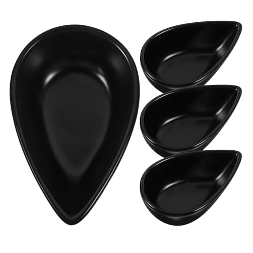 HOLIDYOYO Ceramic Dipping Bowls 4pcs Teardrop Decorative Sauce Dish French Fries Holder Appetizer Serving Cup Black Ramekins for Sushi Ketchup Condiment