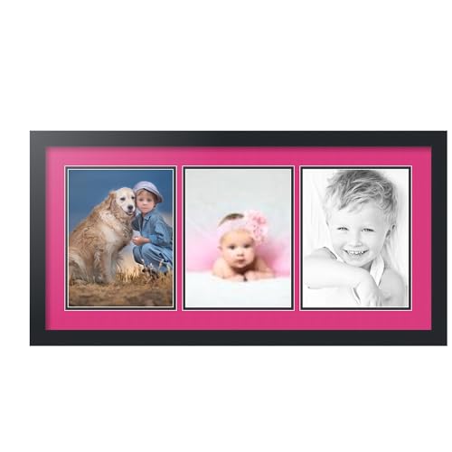 ArtToFrames Collage Picture Frame 3 Opening 3-8x10.5 Photo Frame | Made in USA | Black Frame Tulip and Black Mats | Wall Mount Multi Photo Display 32X16.5 Full Size