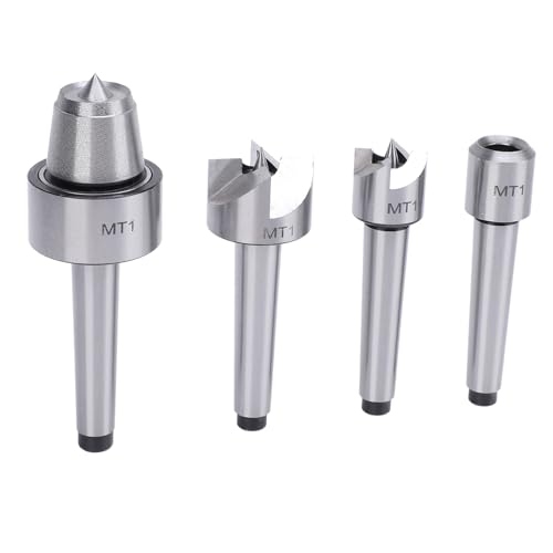 4 Pcs Wood Lathe Live Center Set, MT1 Arbor Live Center Drive Spur Cup, Wood Turning Live Center Set with Wooden Box for Woodworking Metalworking