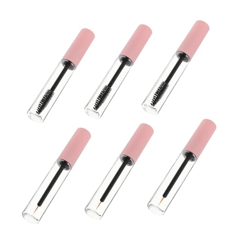 SKISUNO 6 piezas Tubo de Rímel Vacío con Varita para Pestañas Unidades Pet Transparente Reutilizable para Delineador y Brillo Labios Viaje Portátil Rosa