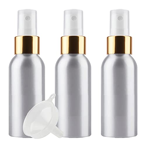 ZEOABSY 3 Piezas Pequeño 100ml Spray de Aluminio Plata Botella de Spray Vacía con Pulverizador Oro/Blanco de Niebla Fina Atomizador para Perfume Aromaterapia Agua Líquidos Tamaño de Viaje Cover