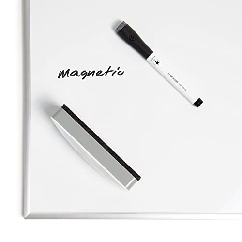 U Brands Side Magnetic Dry Erase Board Eraser, Thick Felt Bottom Surface, 2 X 5 X 1 Inches, White #TOP5