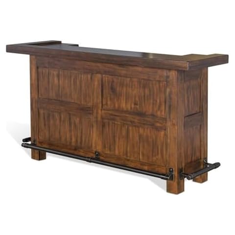 Pemberly Row 78" Farmhouse Wood Freestanding Island Home Bar Unit, Stemware Rack, Wine Rack, Storage Cabinets, for Kitchen and Basements, in Mahogany Brown Cover