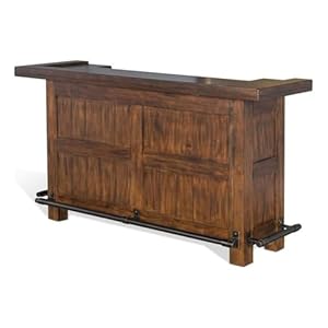 Pemberly Row Wood Home Bar with 2 Shelves and 3 Drawers in Brown (43″ H x 78″ W x 24″ D) for Home, Kitchen, Dining Room with Storage Cabinets and Wine Rack, Easy Assembly