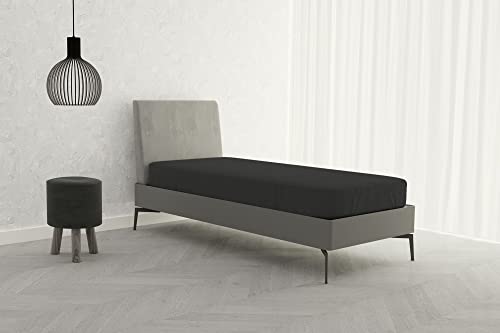 Italian Bed Linen Fitted Sheet "Elegant" with Corner, Microfiber, Single, Dark gray - Image 4