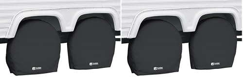 Image of Classic Accessories Over Drive RV Wheel Covers, Wheels 24 inch - 27 inch Diameter, 8.5 inch Tire Wide, Black, Breathable Polyester Fabric, Universal, Anti-Slip, Durable (Pack of 2)