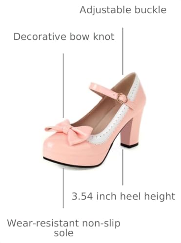 Image of FOREADA Lolita Bow Platform High Heel Women Rockabilly Mary Jane Dress Pump | Boasts soft kawaii retro vintage lolita tea party aesthetic, with block heel ,bow, round toe versatile style for dress wear