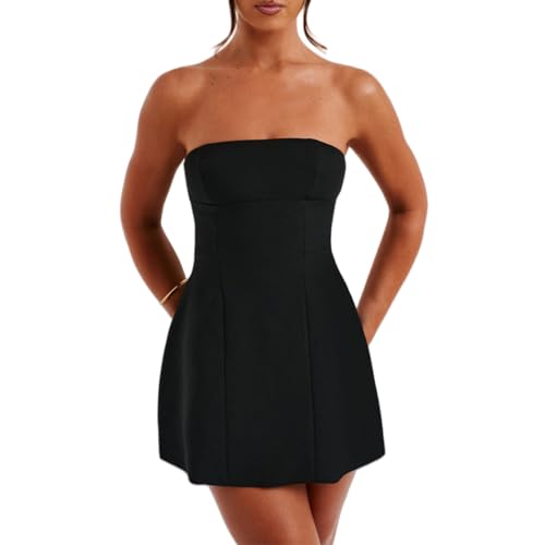 owsber Vestidos de hombro descubierto para mujer, elegante, para salir, formal, fiesta, cumpleaños, graduación, mini vestido, Negro -, M