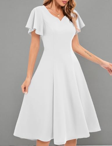 Image of HomRain Wedding Guest Dresses for Women Vintage Short Sleeves Casual Fit and Flare Cocktail Formal Dress for Tea Party