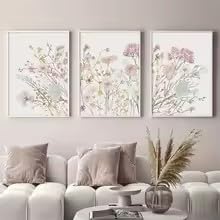 DIHANSM 3-teiliges Set rosa Aquarell-Leinwandbilder mit Blumenmotiven, Heimdekoration (70 x 100 cm x 3/ungerahmt)