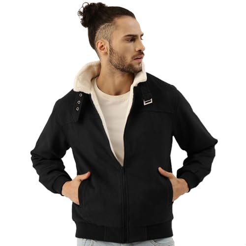 Image of CAHOOT Men's Front Zipper Jacket with Fleece for Casual Wear | Long Sleeve | High Neck | Zipper Closure | Suede Jacket Crafted with Comfort Fit for Everyday Wear
