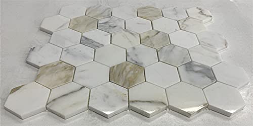 Stone Center Online Calacatta Gold Marble 2 Inch Hexagon Mosaic Tile Polished Kitchen Bath Wall Floor Backsplash Shower (1 Sheet) #TOP3