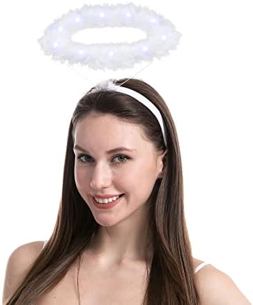Spooktacular Creations Light Up White Angel Halo Headband, LED An...