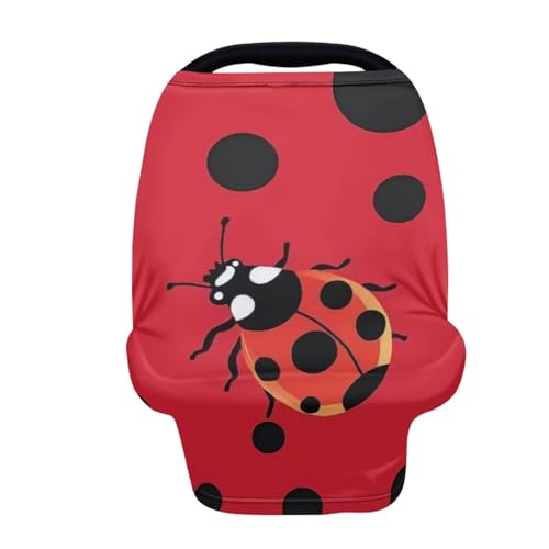 Image of Forchrinse Red Ladybug Polka Dot Print Baby Car Seat Cover Girls Boys Ladybug Breastfeeding Nursing Cover Soft Stretchy Multi Use Cover for Shopping Cart /High Chair /Stroller