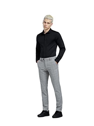 Image of Jack & Jones Men's Cotton Slim Fit Solid Opaque Checked Spread-Collar Casual Shirt