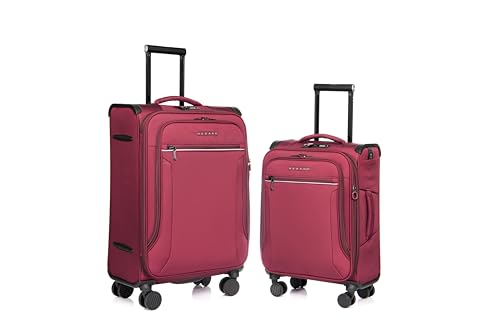 Image of Verage Luxe Toledo Set of 2 (S+M) Softsided Lightweight Spinner Wheels Luggage, Expandable Suitcase with TSA Lock & LED Flashlight, Burgundy (20 /24)
