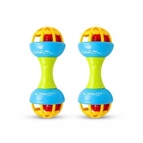 Image of WISHKEY Plastic Colorful Rattles for Infants, BPA Free Non-Toxic Shake & Grab Toys for New Born Babies, Early Age Toys for Kids, 0-6 Months, Multicolor (Pack of 2)
