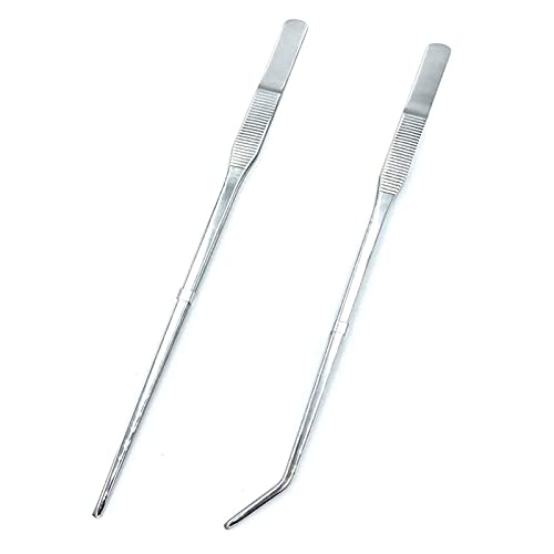 Wenplus Pinzetten-Set für Aquarien, Edelstahl, gerade und gebogen, Langer Griff, Reptilien-Futterzange für Wasserpflanzen, Eidechsen, Spinnen, Schlangen, Gartenreparatur, 10.6 Zoll, Silber