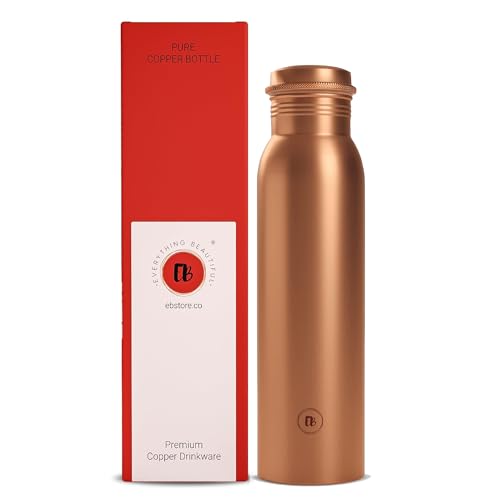 EB-Everything Beautiful Classic Pure Copper Water Bottle 1 Litre Leakproof in Standard Shape with...