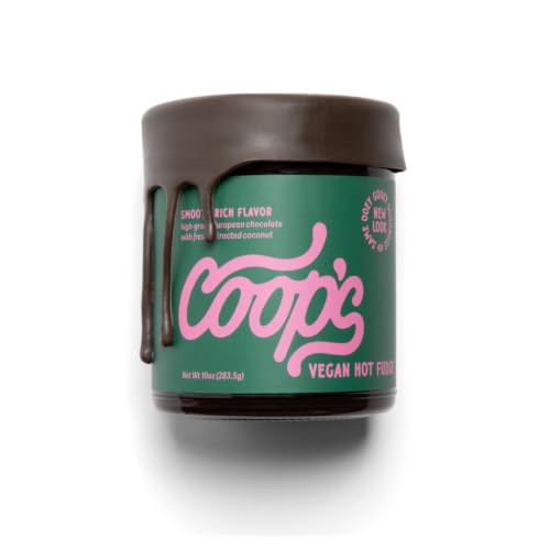 Coop's Vegan Hot Fudge Sauce 10.6 OZ - Gluten Free Vegan, Kosher, Non GMO, Gourmet, All Natural, Plant Based Dairy Free Whipped Topping for ICecream, Sundae, Panckaes, Milshake and more