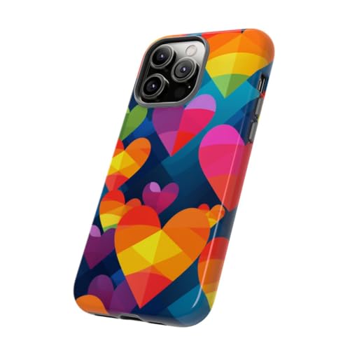 Coque iPhone 14 Pro Max motif cœurs géométriques colorés