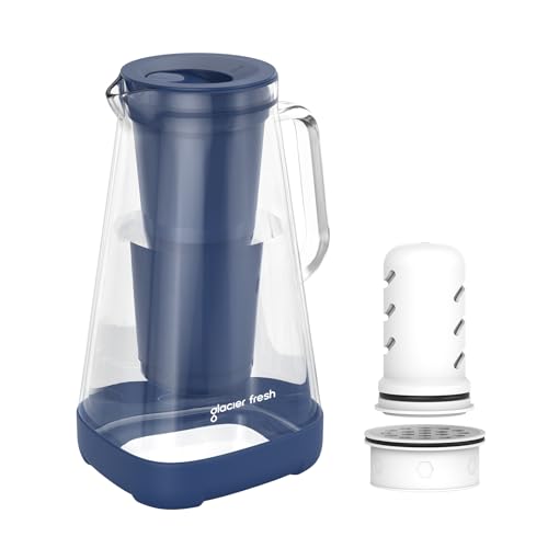 GLACIER FRESH 10 Cup Purela Glass Water Pitcher with 1 Ultrafiltration Membrane and 1 Activated Carbon Filter