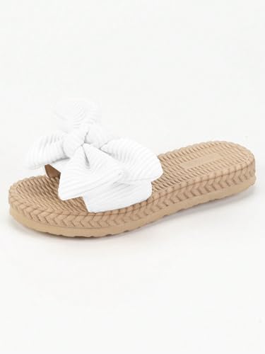 Image of GORGLITTER Girl's Sandals Summer Cute Fashion Trendy Beach Vacation Slides Sandals Bow Braided Slip on Dress Sandals