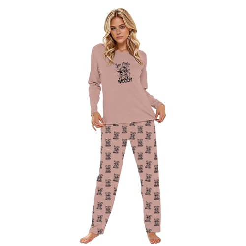 Pyjama vache femme manches longues en textile doux de nuit