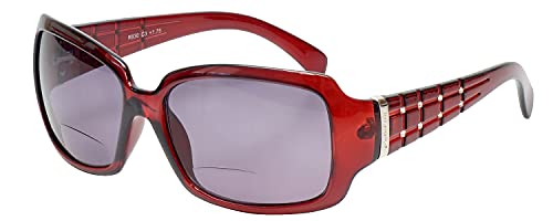 Calabria 830 Oversized Polarized Bifocal Sunglasses +2.50 Wine Red Women Reading Sunglass Readers Bi-Focal Crystal Accents