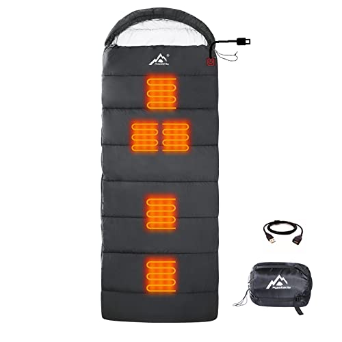 MANTUOLE Rectangular Heated Sleeping Bag Envelope Style 5 Heated Zones Operated with Battery or Other USB Power Supplies with USB 5V/2A Output Battery NOT Included. Envelope-Black-3D Heating.