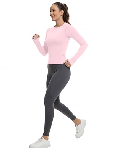 Image of MathCat Workout Shirts for Women Long Sleeve, Workout Tops for Women, Quick Dry Gym Athletic Tops，Seamless Yoga Shirts XS-XL Lightpink