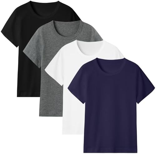 4 Pack Cotton Boys T Shirts Kids Short Sleeve Tops Summer Tee Shi...