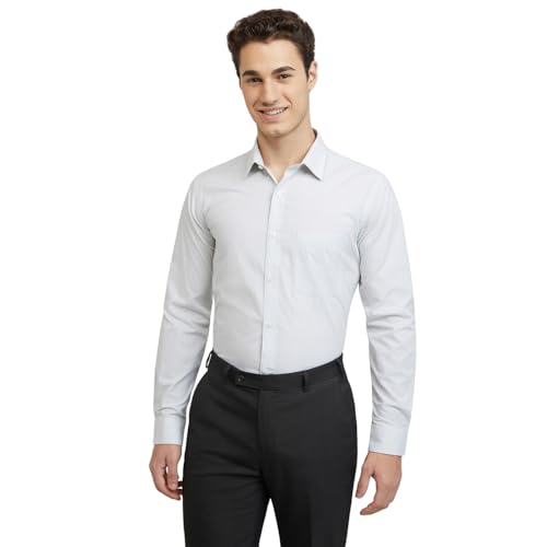 Image of Raymond Men's Pure Cotton Stripe Pattern Slim Fit Semi Cutaway Collar Full Sleeve Formal Shirt