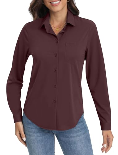 Image of Soft Wrinkle-Free Button Down Stretch Shirts for Women, Breathable Moisture-Wicking Casual Work Dress Tops