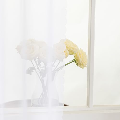 Image of MYSTIC-HOME White Sheer Curtains 108 Inches Long 2 Panels Tulle Window Panels for Bedroom 2 Panel Sets Rod Pocket Sheer White Curtains for Living Room Garden Yard 40 W x 108 L