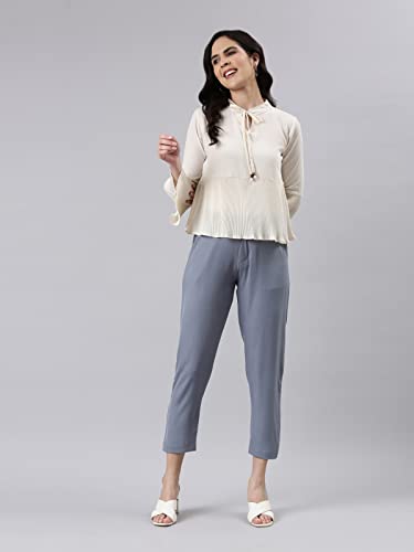 Image of GO COLORS Solid Formal Crepe Pants for Women | Mid Rise, Side Pocket
