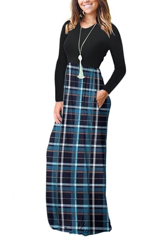 Image of AUSELILY Womens Long Sleeve Maxi Dress Casual Empire Waist with Pockets | Versatile year round long dress for spring, fall, winter, available in floral prints and solids