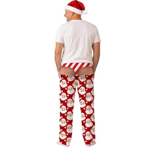 Funny Christmas Pajamas Men Novelty Thong Butt Print Santa Ugly Pajama Pant | Elastic Waist Drawstring Sleep Pant Soft Wide Leg Loose Fit Loungewear Trousers for X‑mas Party & Gift #Red Medium - image 5
