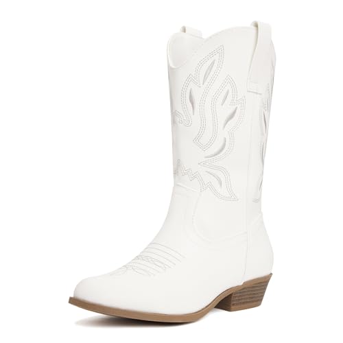 vodvob Kids Western Cowboy Boots for Girls & Boys Round Toe Mid-Calf Cowgirl Boot with Embroidered & Side Zipper (Little Kid/Big Kid)