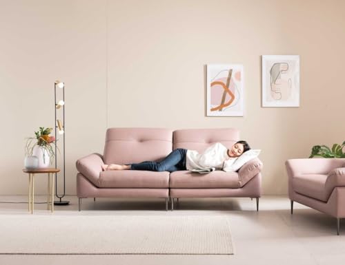 Image of Fabrique David Leatherette Sturdy Look 3 Seater Sofa Set with Puffy Light Pink | Luxury Comfortable Furniture Perfect for Home Guests Office & Living Room | Stainless Steel Legs
