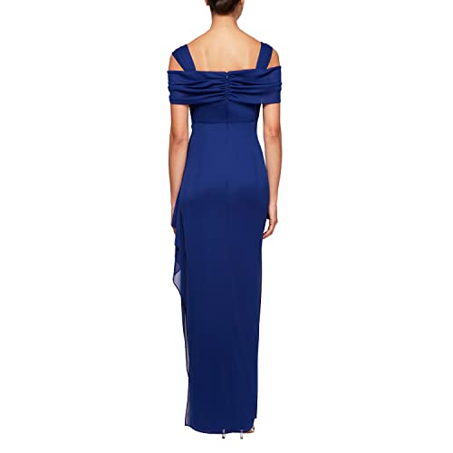 Image of Alex Evenings Women's Long Cold Shoulder Mother of the Bride Dress with Beaded Detail at Hip