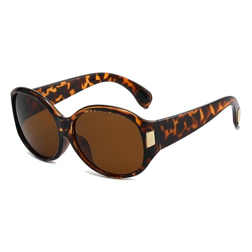 LJCZKA Lunettes de Soleil Grande Retro pour Femme Lunettes de Soleil Oversize Vintage à la Mode Protection UV400 (Léopard Marron)