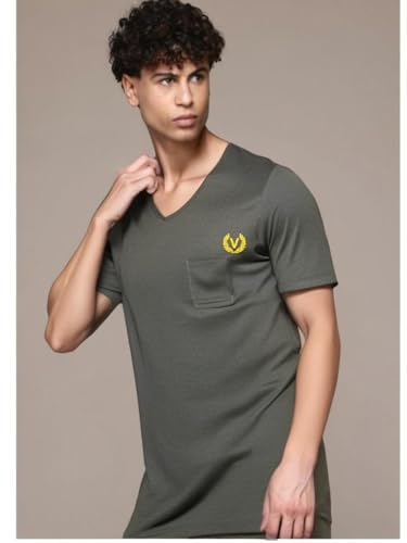 Image of Mack Jonney Regular Solid Cotton Blend V Neck T Shirt for Men