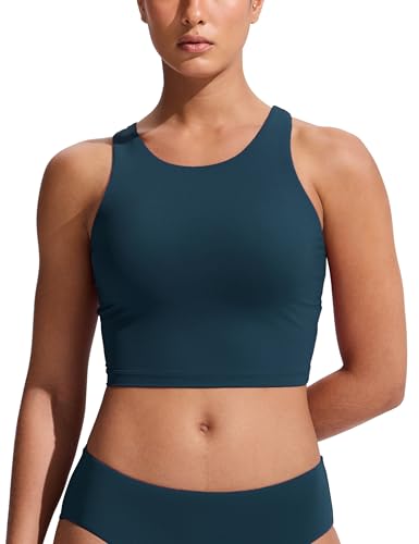 Image of CRZ YOGA Racerback Crop Bikini Tops | Built-in Pads, A-D Cup, High Neck, Swim, Bathing Suit Tank for Women