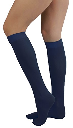 Image of ToBeInStyle Women's Opaque Knee High Nylon Fashion Socks Solid & w /Front Satin Bow