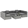 Outsunny 7 Piece Patio Furniture Set, PE Rattan Outdoor Conversation Set with Sectional Sofa, Glass Tabletop, Cushions and Pillows for Garden, Lawn, Deck, Grey
