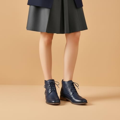 Image of Mona flying Women's Leather Brogue Ankle Boots Lace-up Oxford Booties