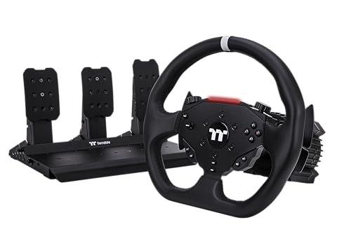 Thermaltake G6 Direct Drive Racing Wheel Bundle mit Lenkrad Wheel Base und 3 Pedalen | 6 Nm Wheelbase | 13 Zoll D-Shape Lenkrad mit Quick-Release & Dual-Clutch | 16-Bit Encoder | RGB LEDs