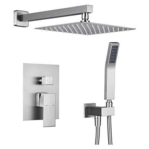 Artiqua Shower System 10 Inches Rain Shower Combo Set Brushed Nickel Wall Mount Faucet Bathroom Faucets with Rainfall Shower Head and Hand Shower Cover